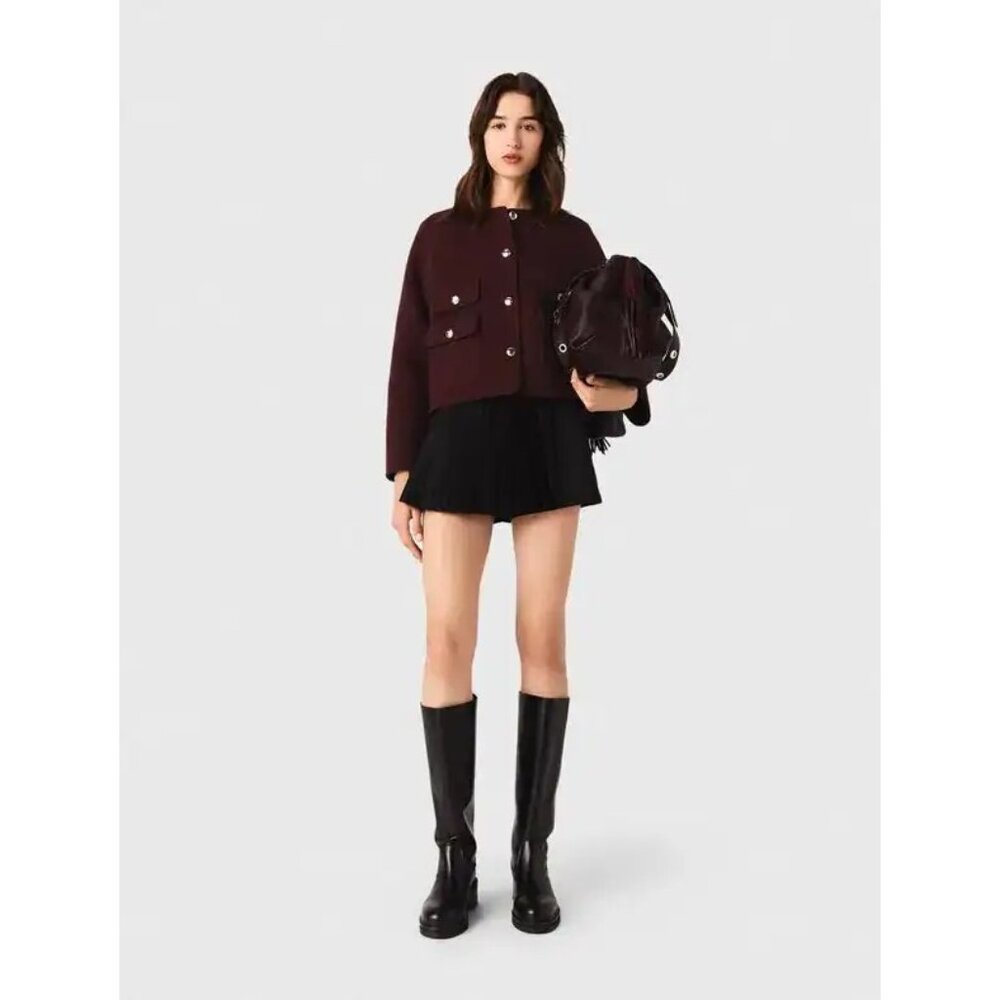 Maje Straight Fit Pleated Skort Black Size M Mini Shorts Structured - Picture 11 of 11